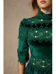 Romance That Wows Green Velvet Lace Tiered Maxi Dress - 12