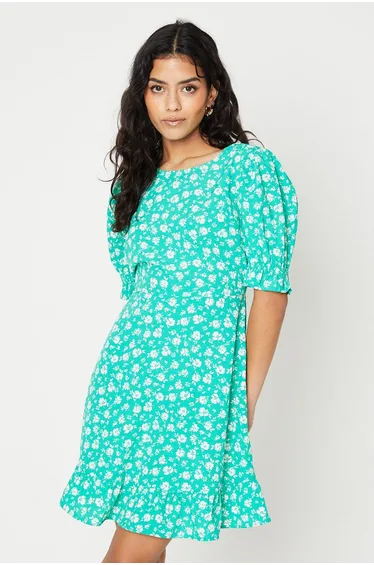 Petite Green Floral Frill Hem Mini Dress