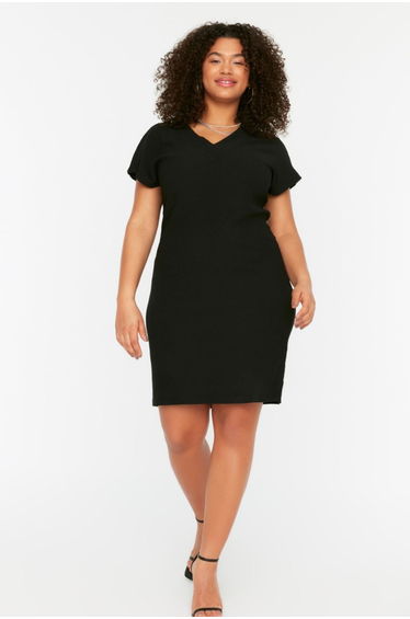 Curve Black Plus Pleated A-Line Mini Smock Dress