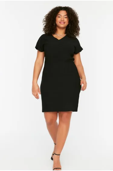 Curve Black Plus Pleated A-Line Mini Smock Dress