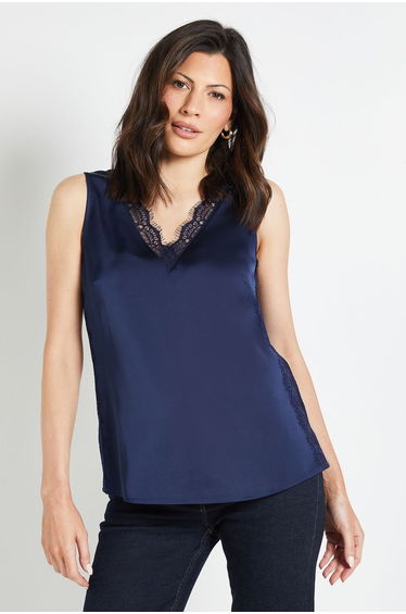 Lace Trim Satin Cami Top