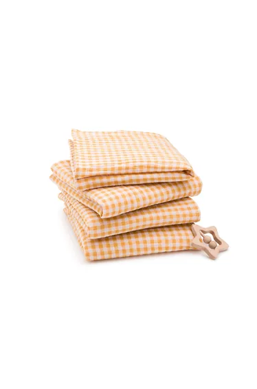 بطانيه بقماش موسيلين أصفر بطبعة كاروهات عدد 4