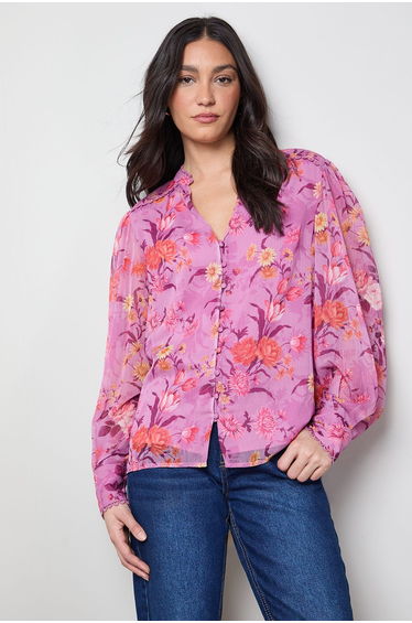 Printed Chiffon Button Through Blouse