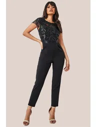 Goddiva Tassel Sequin Jumpsuit - Black