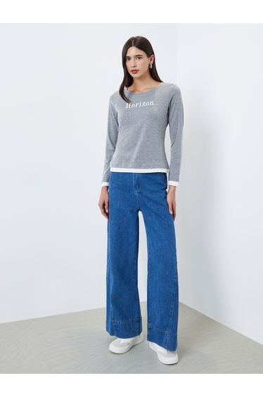 Grey Embroidered Contrast Trim Regular Fit T-Shirt