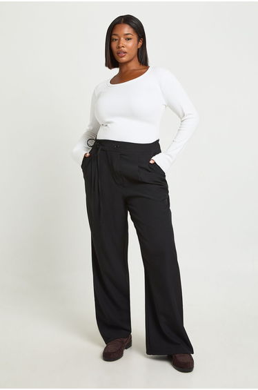 Plus Wrap Over Waist Tailored Trouser - black