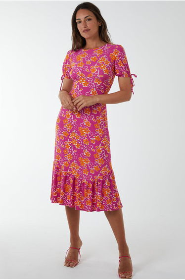 Crew Neck Midi Dress With Scrunchie Back Detail