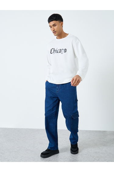 Men White Chicago Graphic Pullover Sweatshirt