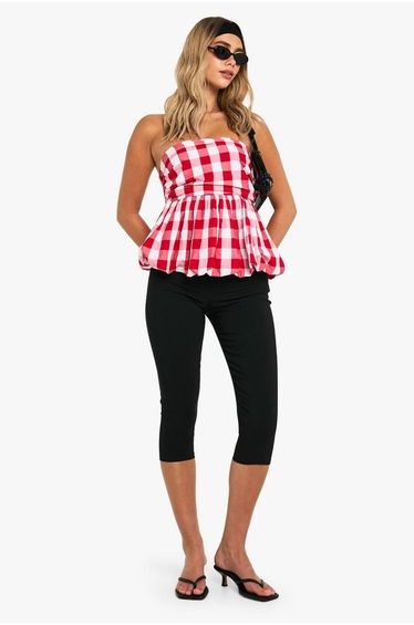 Gingham Puffball Top - red