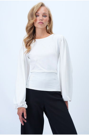 Women's White Princess Sleeve Waist Corsage Sandy Blouse