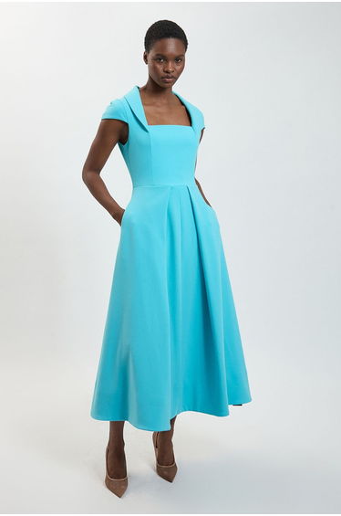 Square Neck Tailored Full Skirted Maxi Dress