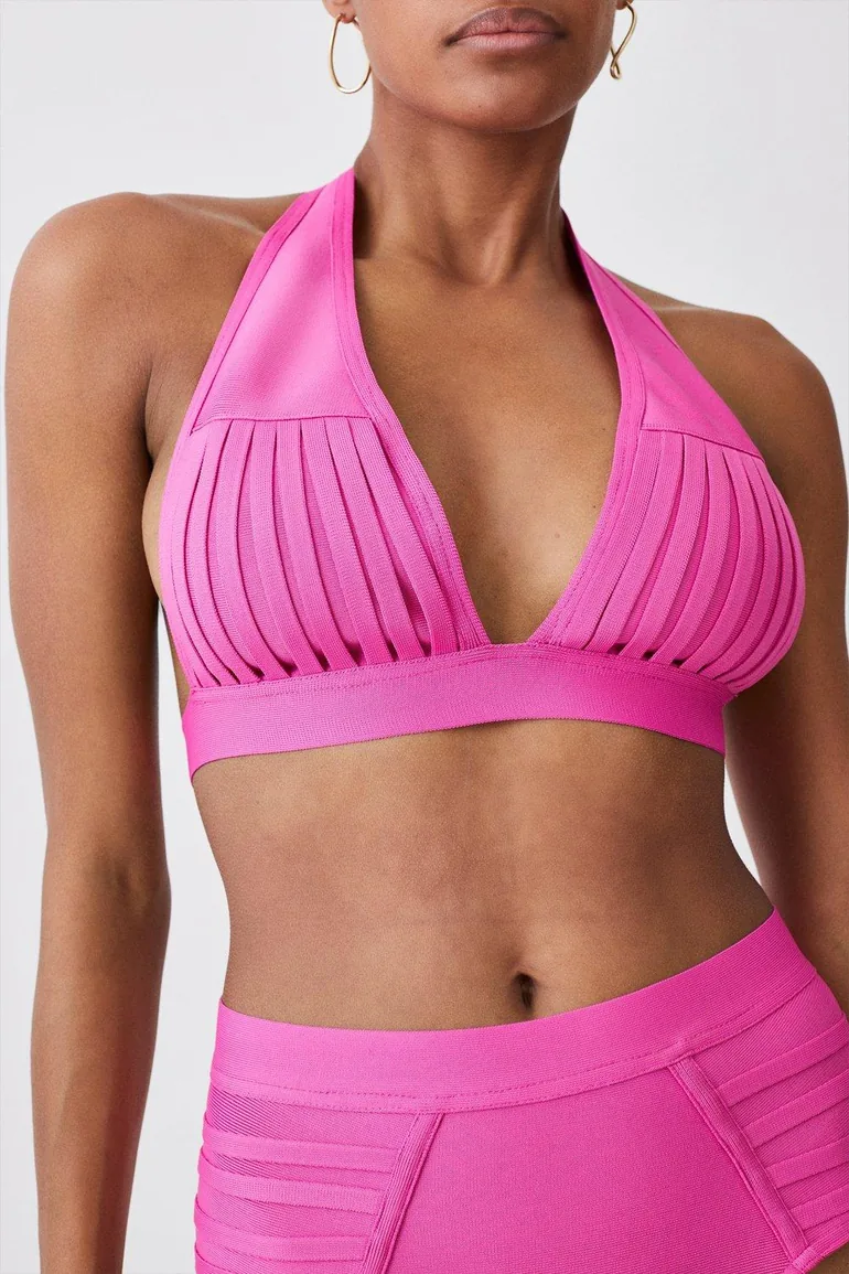 Bandage Sheer Stripe Halter Neck Top - 2