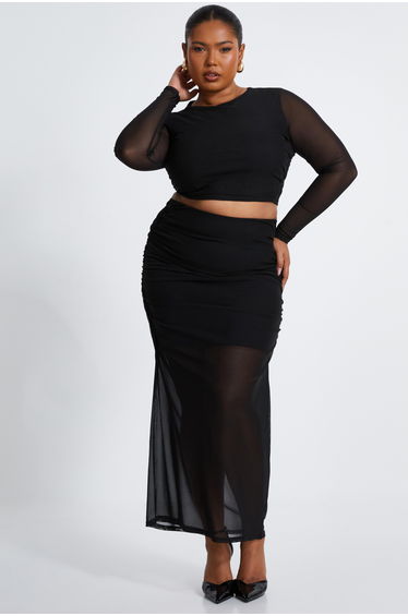 Curve Black Mesh Maxi Skirt