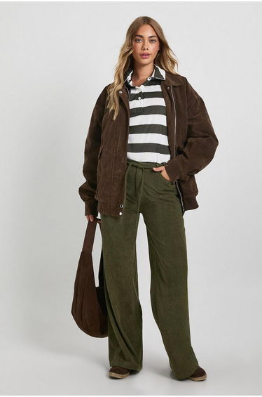 Cord Tie Waist Wide Leg Trouser - olive