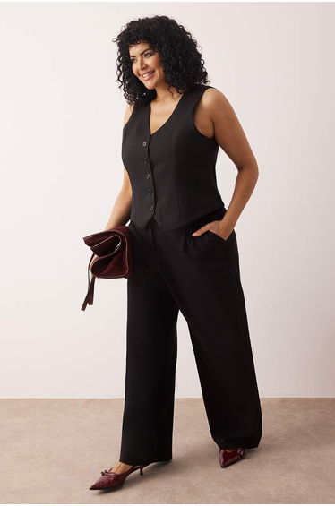 Black Buttoned Woven Vest