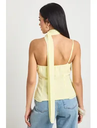 Chiffon Scarf Detail Cowl Top - lemon - 2