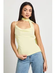 Chiffon Scarf Detail Cowl Top - lemon - 1