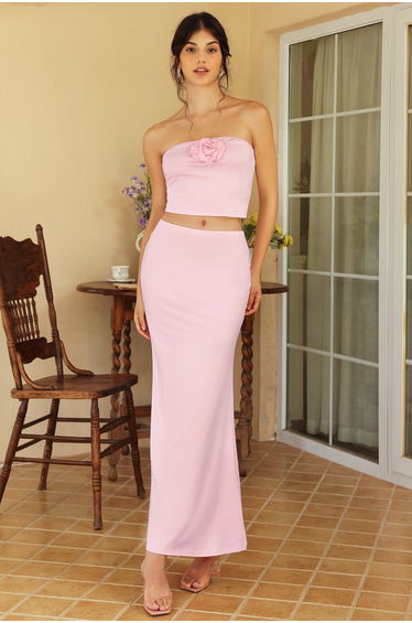 Mercédès 3D Flower Sleeveless Skirt Set in Pink