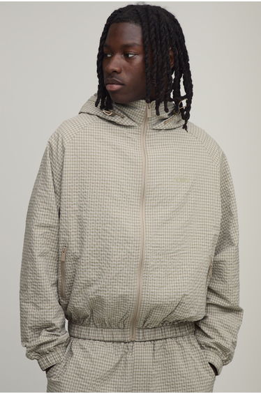 Oversized Boxy Check Hooded Toggle Cagoule - brown