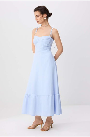 Light Blue Straight A-Line Gipeli Maxi Woven Dress
