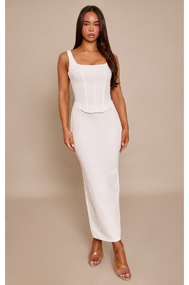 White Woven Corset Detail Maxi Dress