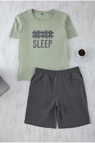 Mint Regular Fit Knitted Shorts Pajama Set