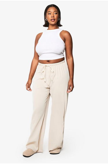 PLUS DRAWSTRING WIDE LEG TROUSER - stone