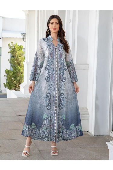 Printed Embroidery Detail Long Sleeve Jalabiya