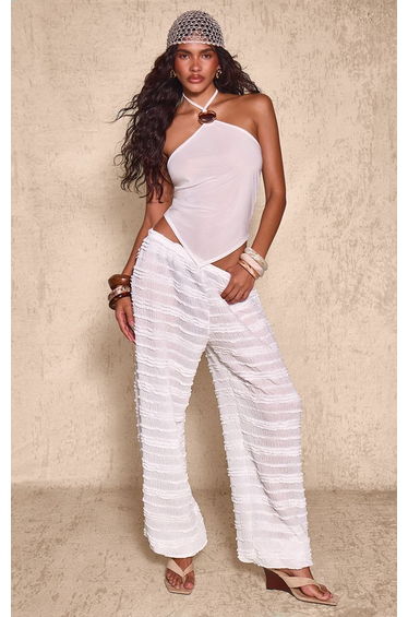 Cream Textured Ruffle Balloon Trousers
