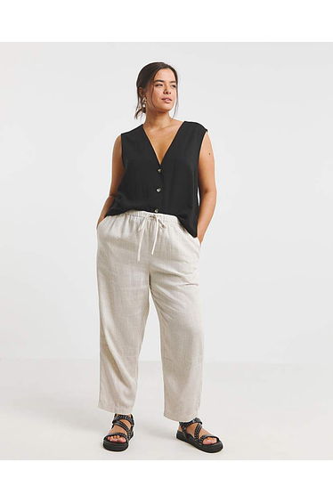 Tie Waist Linen Mix Barrel Leg Trouser