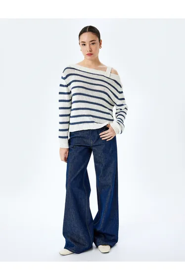Knitwear Striped Boat Neck Long Sleeve Sweater