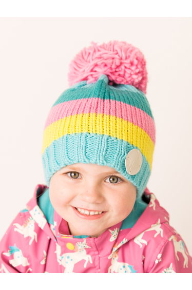 Pastel-Striped Bobble Hat