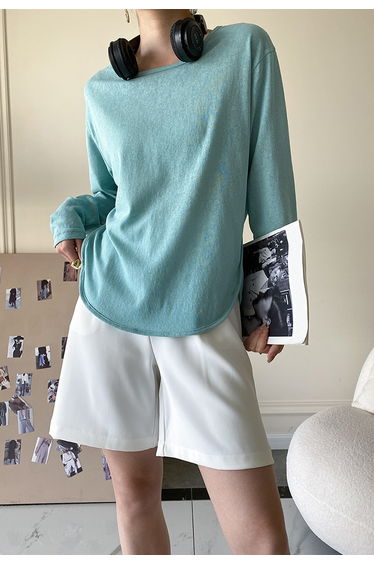 Long Sleeve Soft Touch Cotton T-Shirt in Teal
