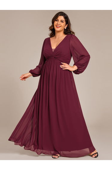 ever TRU|Graceful Chiffon A-Line Pleated Long Sleeves Formal Evening Dress