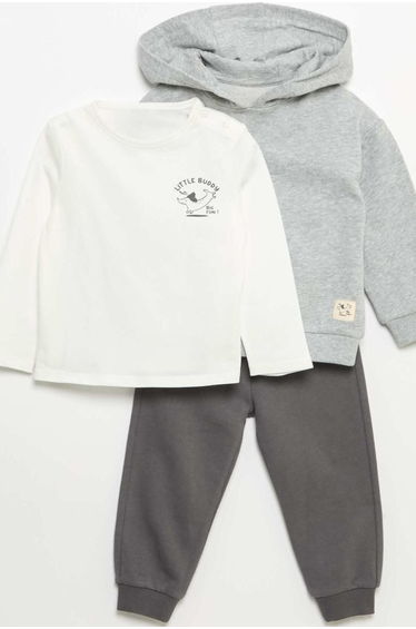 3-Piece Sweatshirt Joggers & T-shirt Set BEIGE