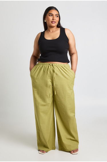 Plus Linen Trouser - olive