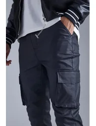 Tall Skinny Stacked Coated Twill Cargo Trouser - black - 2