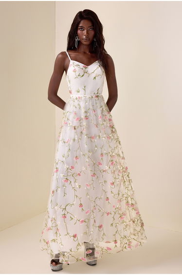 Habiba Mesh Embroidered Maxi Dress