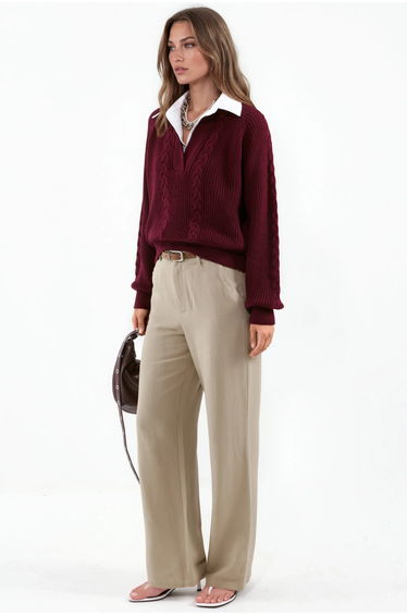 Patterned Knit Sweater with Shirt Collar