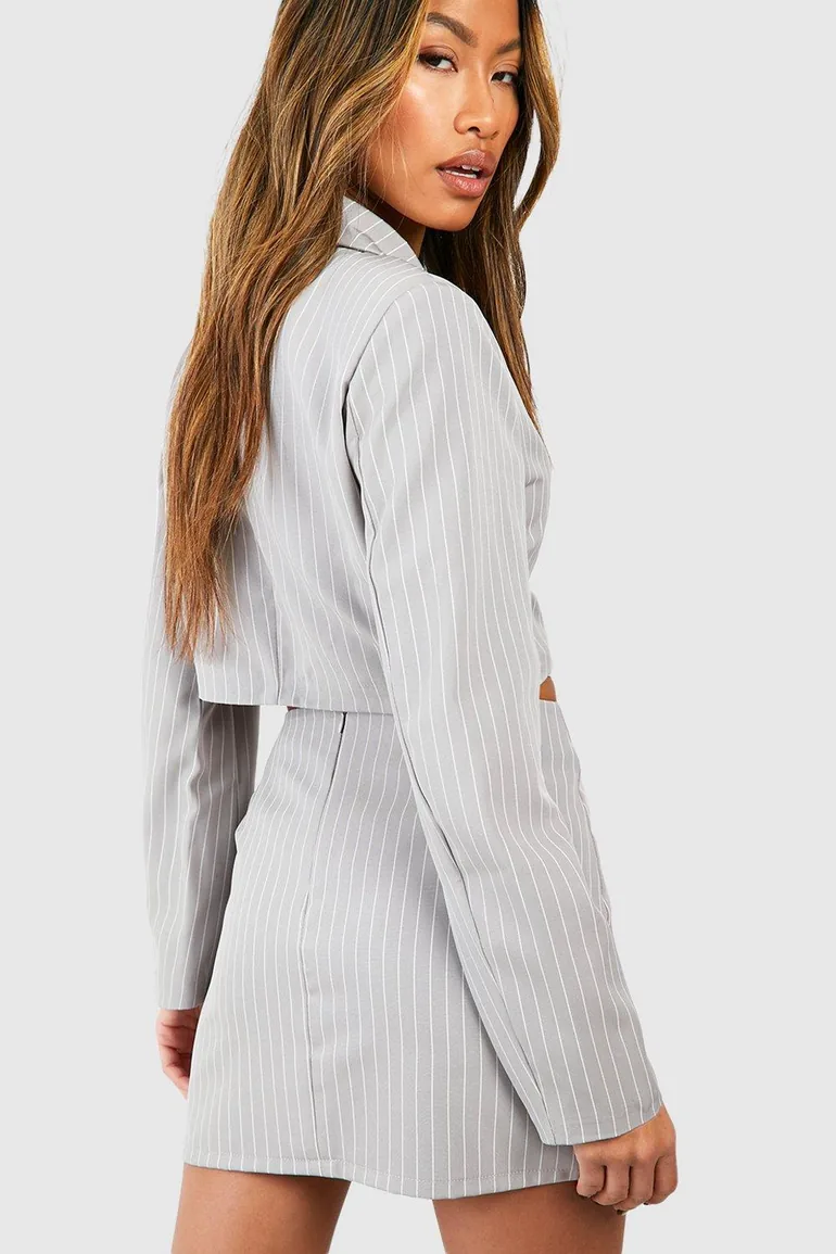 Pinstripe Split Front Micro Mini Skirt - grey - 1