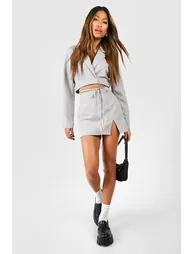 Pinstripe Split Front Micro Mini Skirt - grey - 2