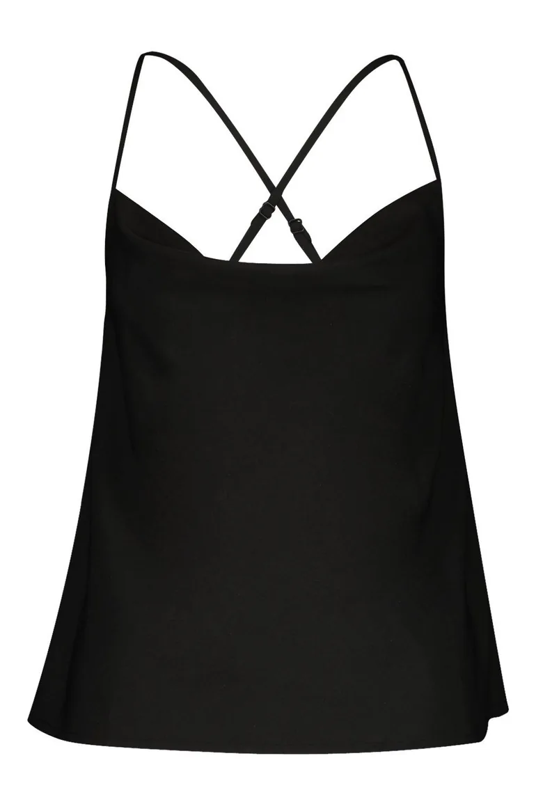 Cowl Neck Cross Back Cami Top KHAKI 10 - black - 2