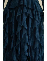 Romantic Tales Blue Lace Corset Bodice Ruffled Maxi Dress - 9