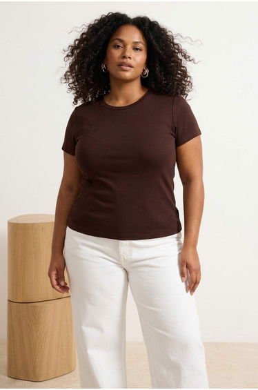 Brown Soft Buttoned Viscose Ribbed Knitted Plus Size Blouse