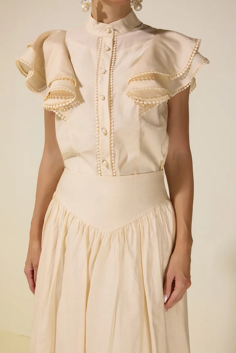 Sleeveless Ruffle Lace Top & Midi Skirt Set - 6