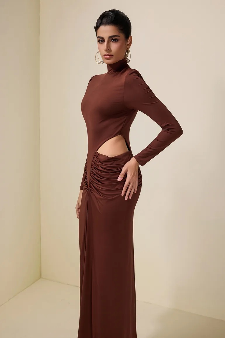 Jersey Cut-Out Long Sleeve Maxi Dress - 3