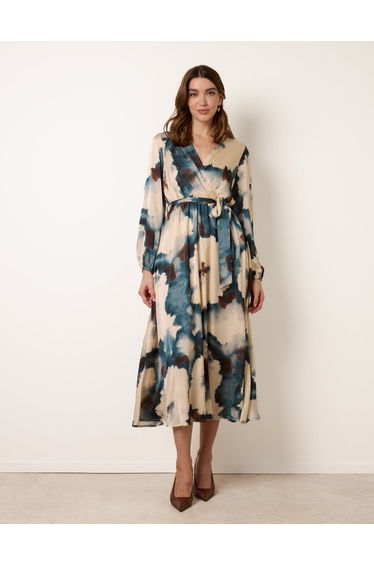 Watercolour Wrap Dress With Tie Belt