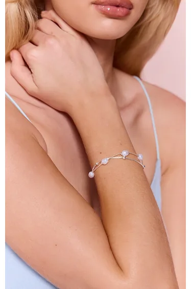Silver Triple Layered Dainty Pearl Bracelet