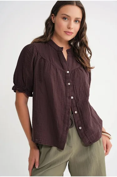 Mixray Linen Blend Short Sleeve Buttoned Shirt