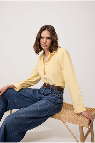 Light yellow checkered padded wide cuffed oversize shirt